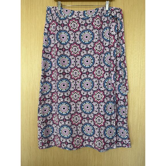 LOFT Linen Blend Mosaic Midi Wrap Skirt Womens Size 14 Violet Event Cottage - Picture 2 of 12